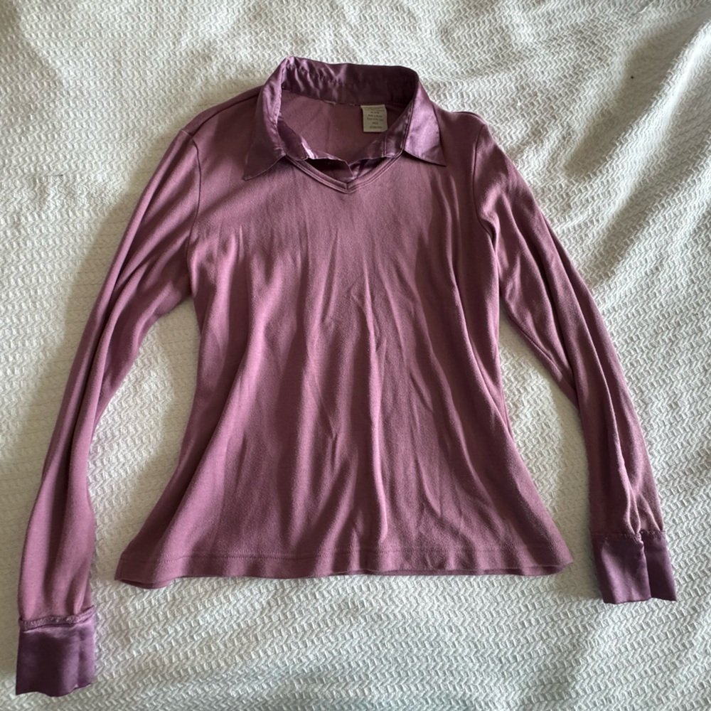 Women's Purple Long Sleeve Blouse Shirt with Collar